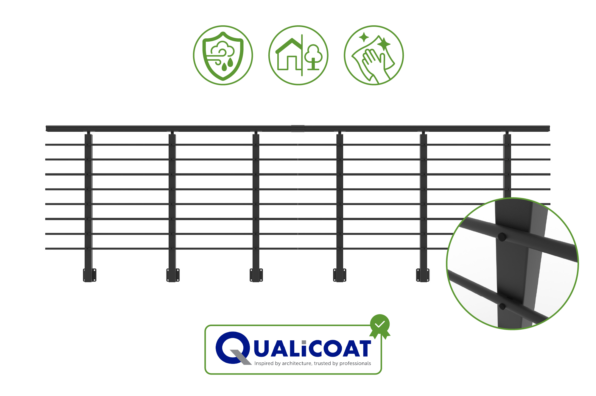 Balustradă din aluminiu gri antracit, 380 cm, pentru montare pe perete cu accesorii - KORAB 9