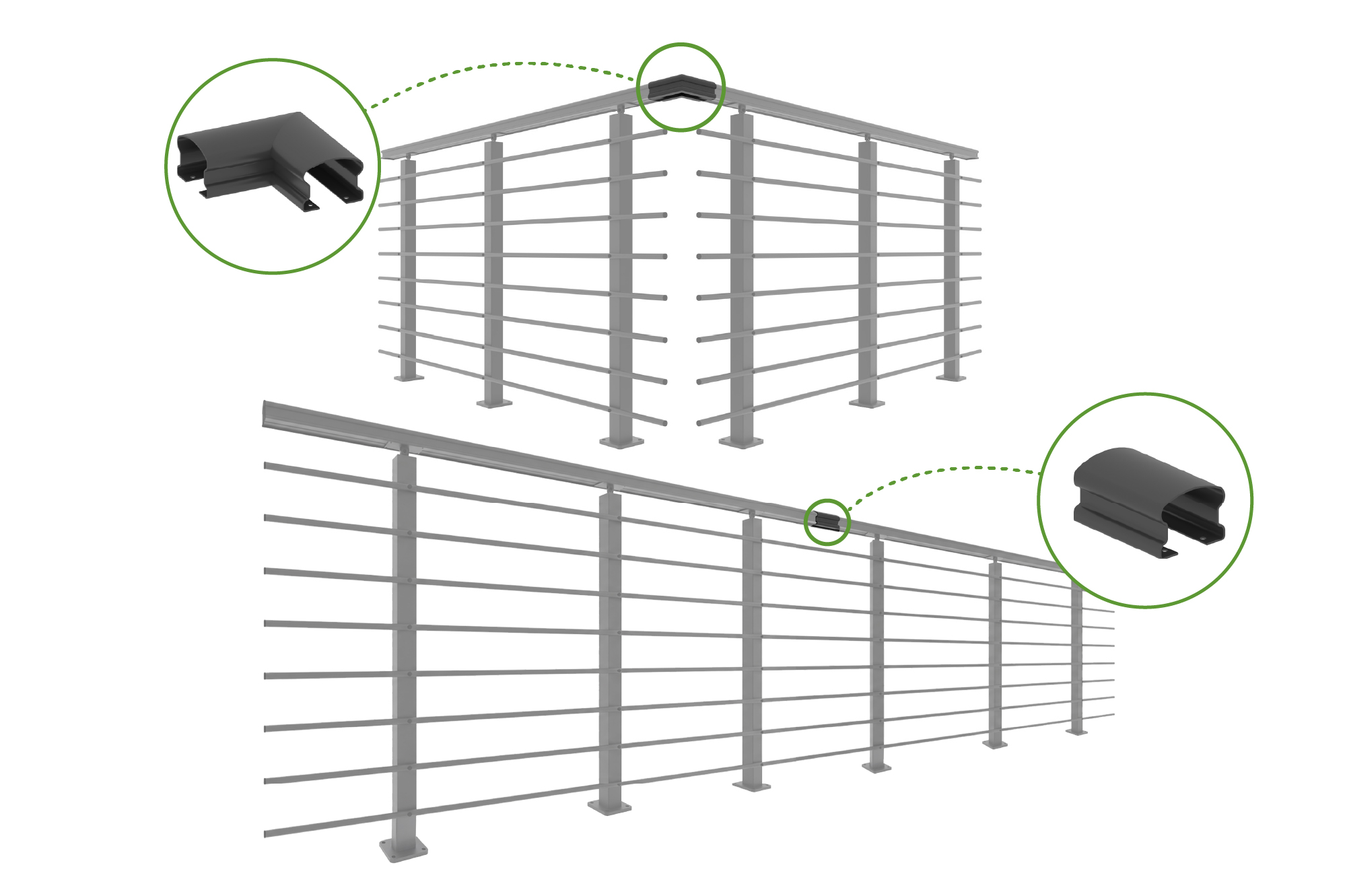 Balustradă din aluminiu gri antracit, 1140 cm, pentru montare pe podea cu accesorii - KORAB 9