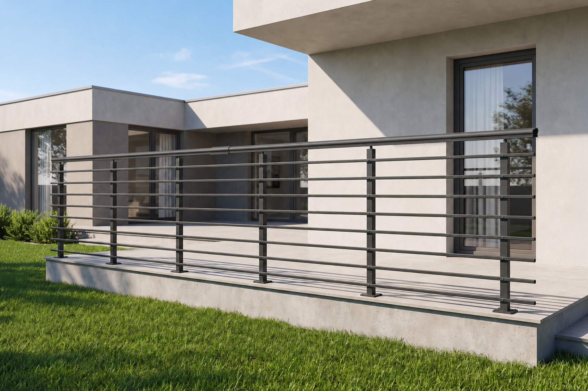Balustradă din aluminiu gri antracit, 1140 cm, pentru montare pe podea cu accesorii - KORAB 4