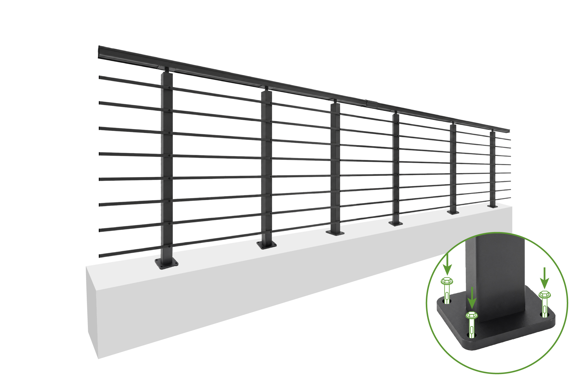 Balustradă din aluminiu gri antracit, 1140 cm, pentru montare pe podea cu accesorii - KORAB 6