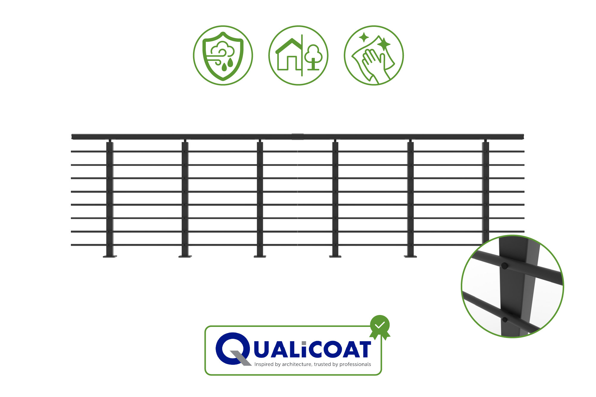 Balustradă din aluminiu gri antracit, 1140 cm, pentru montare pe podea cu accesorii - KORAB 11