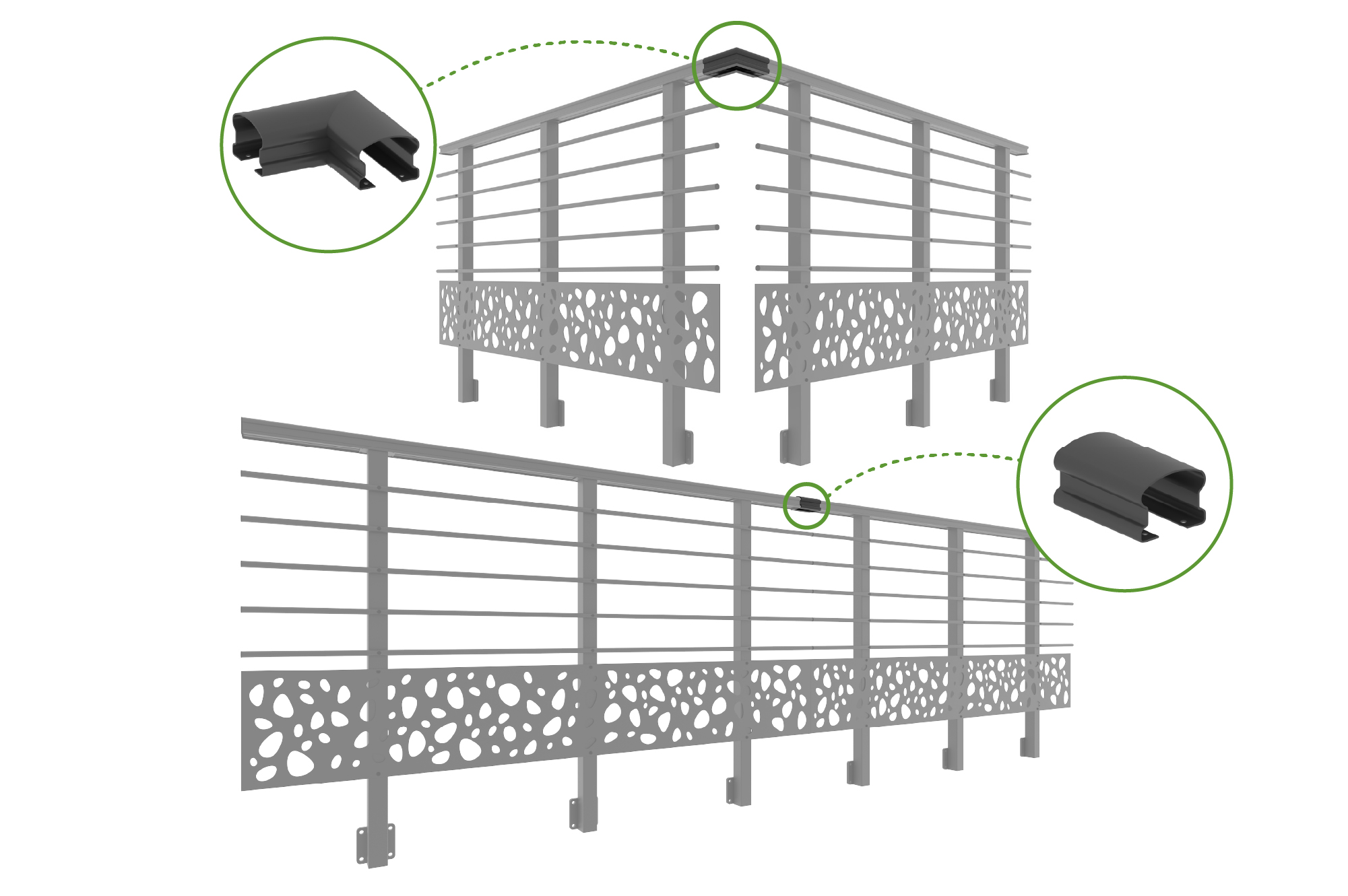 Balustradă din aluminiu gri antracit, 1140 cm, pentru montare pe perete cu accesorii - model cu pietricele KORAB SUNNY 8