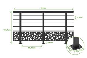 Balustradă din aluminiu gri antracit, 190 cm, pentru montare pe podea cu accesorii - model cu pietricele KORAB SUNNY 3