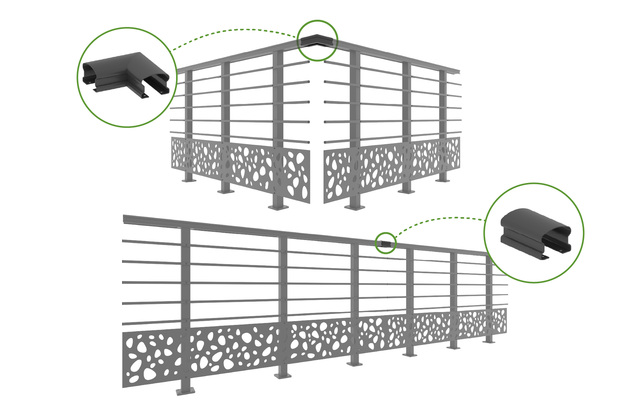 Balustradă din aluminiu gri antracit, 190 cm, pentru montare pe podea cu accesorii - model cu pietricele KORAB SUNNY 6