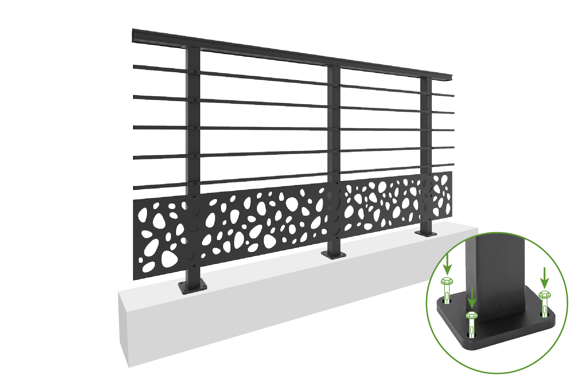 Balustradă din aluminiu gri antracit, 190 cm, pentru montare pe podea cu accesorii - model cu pietricele KORAB SUNNY 4