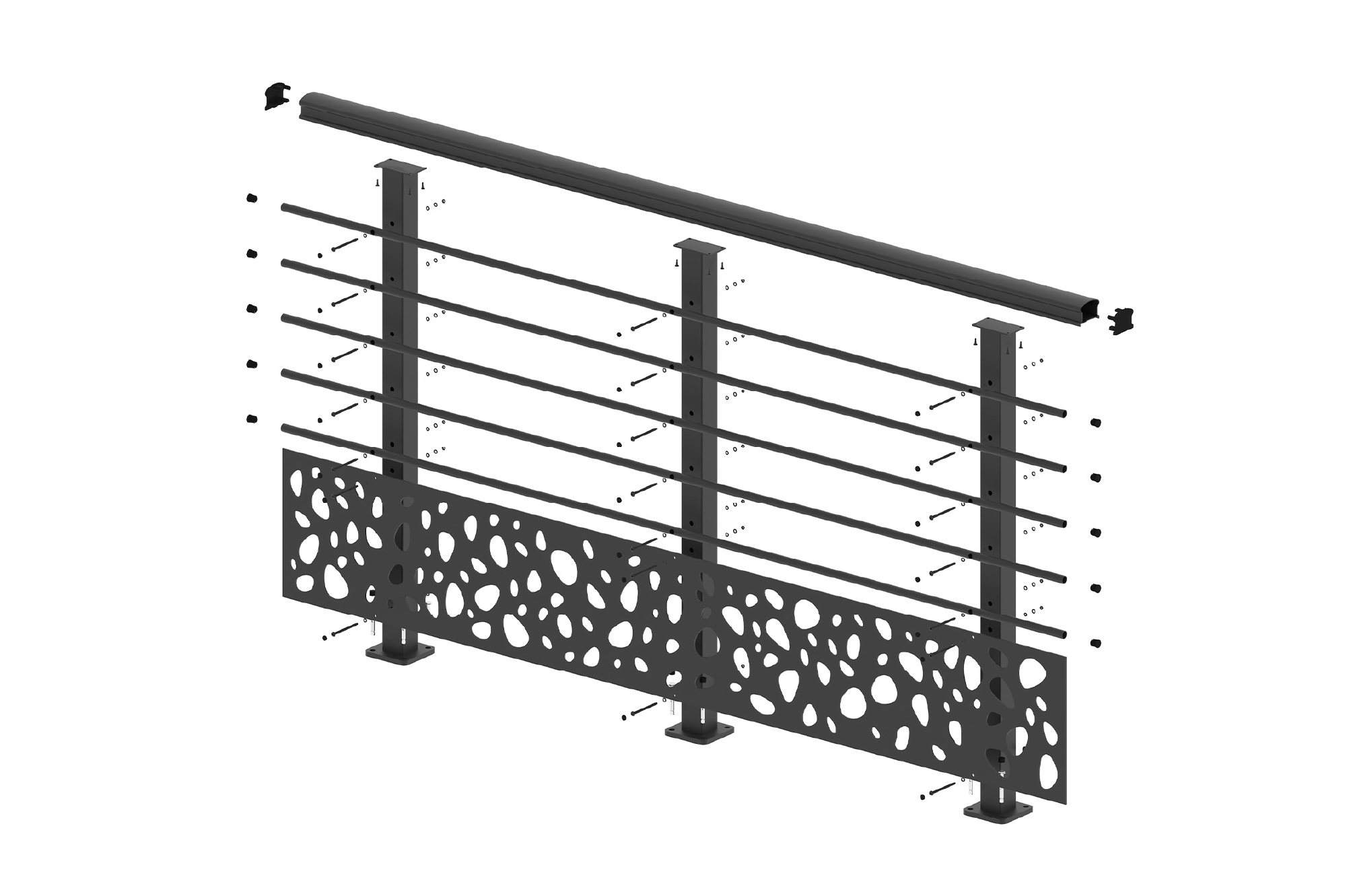Balustradă din aluminiu gri antracit, 190 cm, pentru montare pe podea cu accesorii - model cu pietricele KORAB SUNNY 10