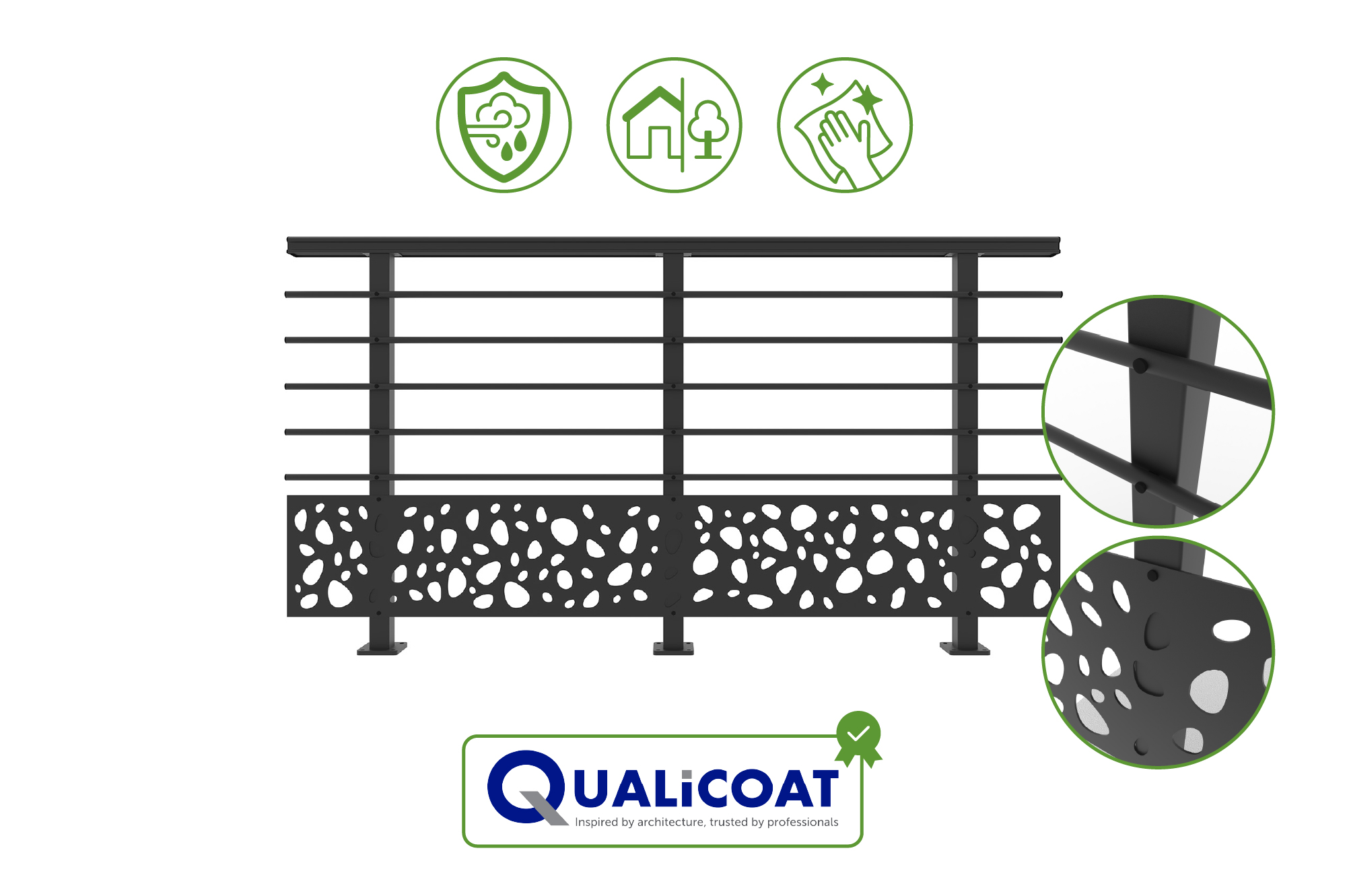 Balustradă din aluminiu gri antracit, 190 cm, pentru montare pe podea cu accesorii - model cu pietricele KORAB SUNNY 8