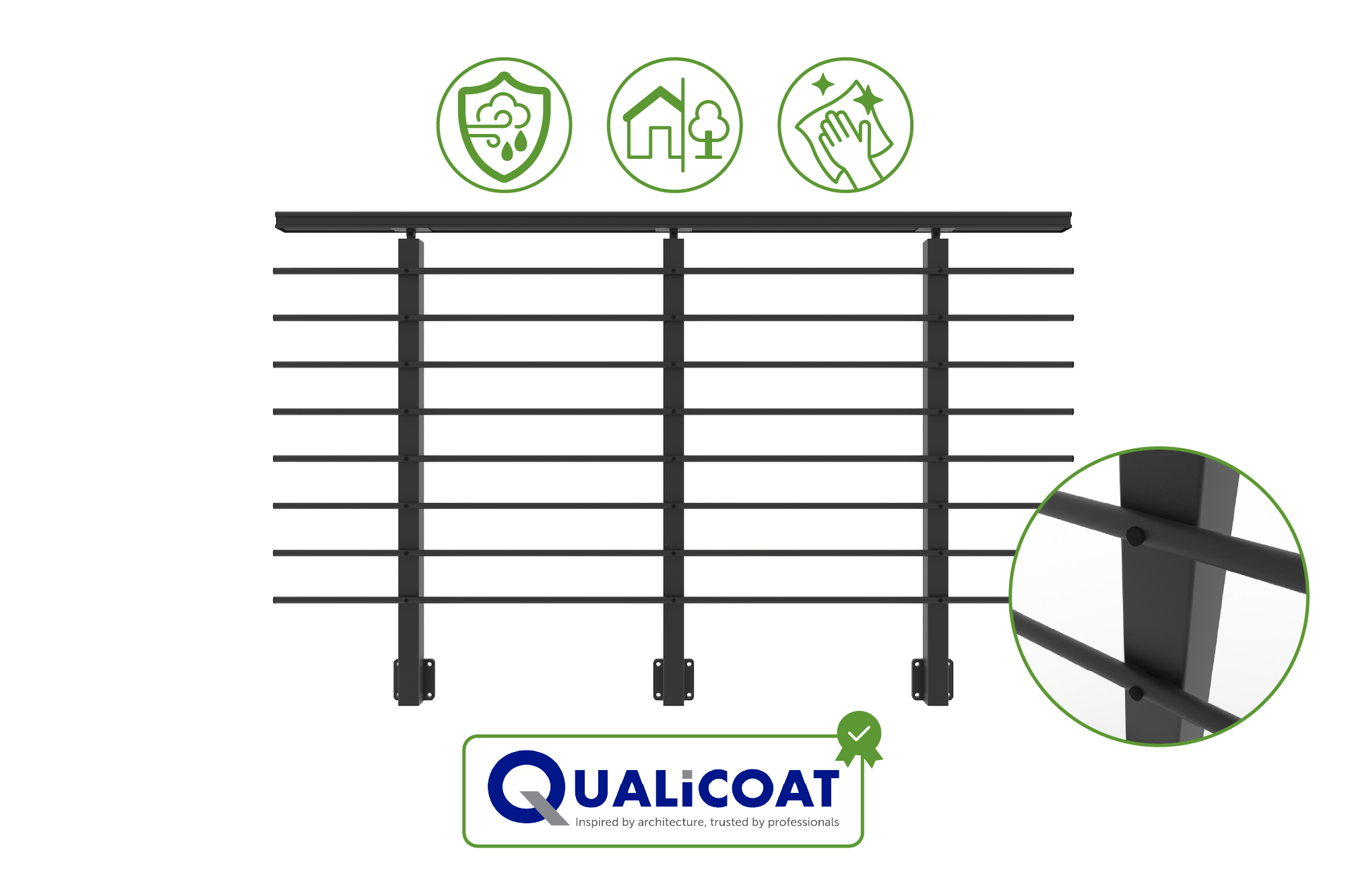 Balustradă din aluminiu gri antracit, 190 cm, pentru montare pe perete cu accesorii - KORAB 9