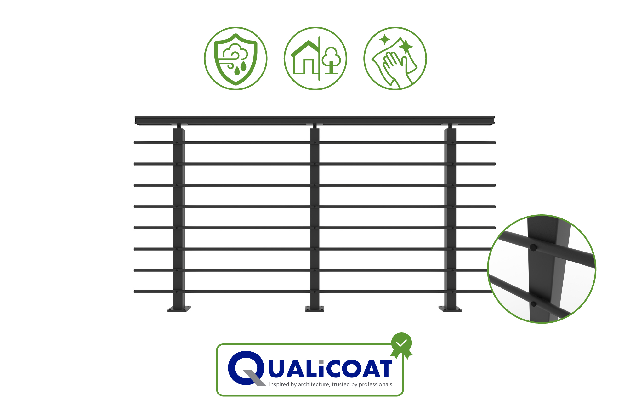 Balustradă din aluminiu gri antracit, 190 cm, pentru montare pe podea cu accesorii - KORAB 9