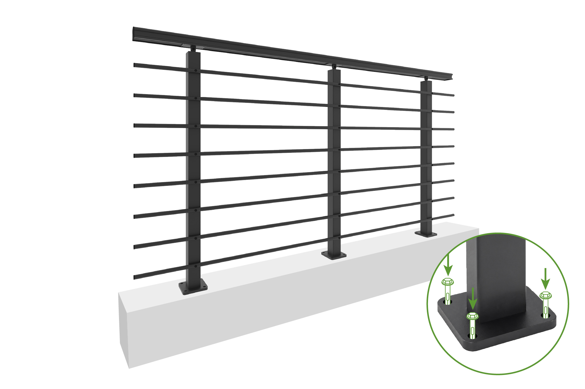 Balustradă din aluminiu gri antracit, 190 cm, pentru montare pe podea cu accesorii - KORAB 4