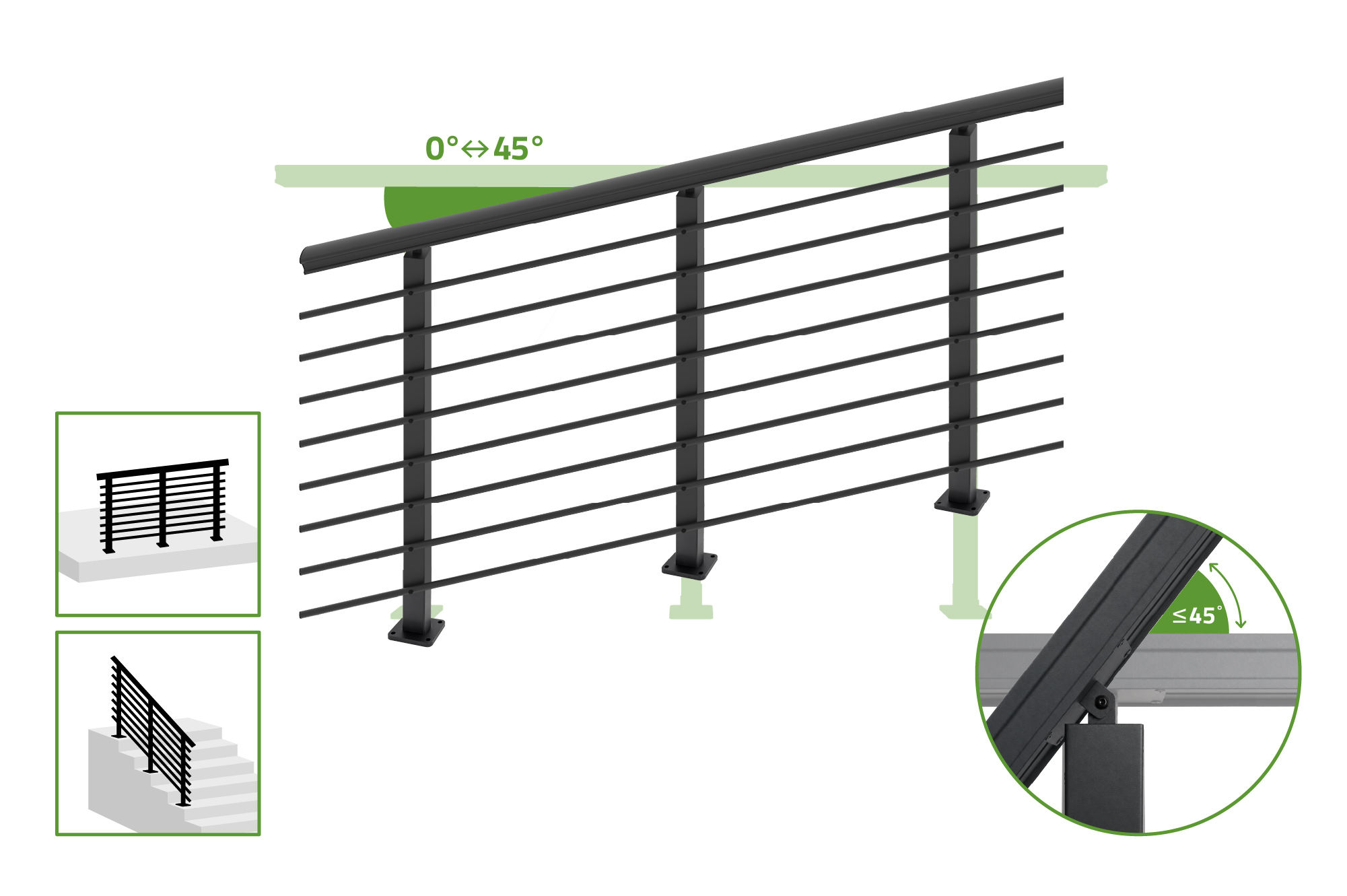 Balustradă din aluminiu gri antracit, 190 cm, pentru montare pe podea cu accesorii - KORAB 5