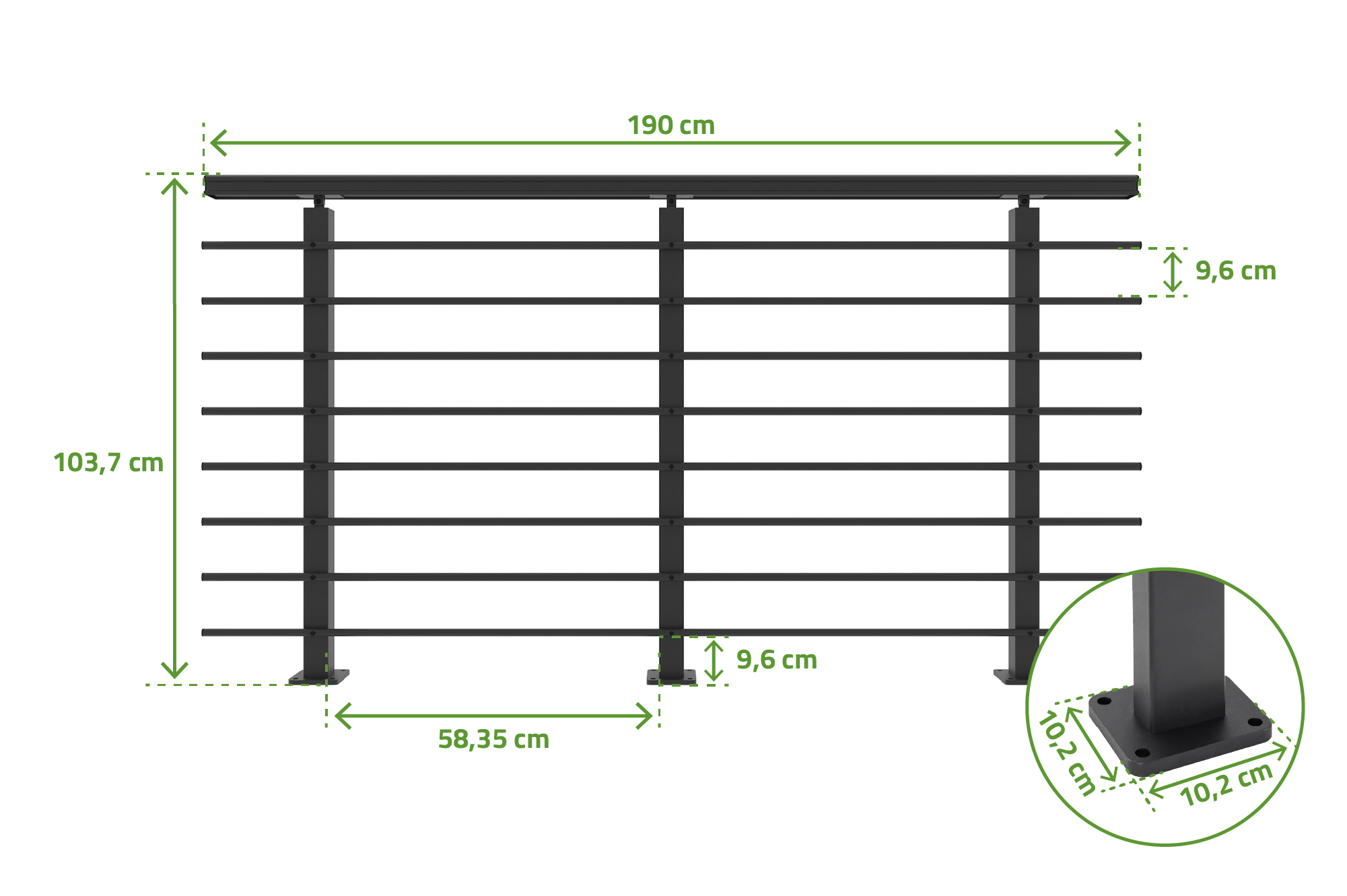 Balustradă din aluminiu gri antracit, 190 cm, pentru montare pe podea cu accesorii - KORAB 3