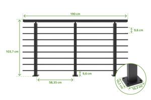 Balustradă din aluminiu gri antracit, 190 cm, pentru montare pe podea cu accesorii - KORAB 3