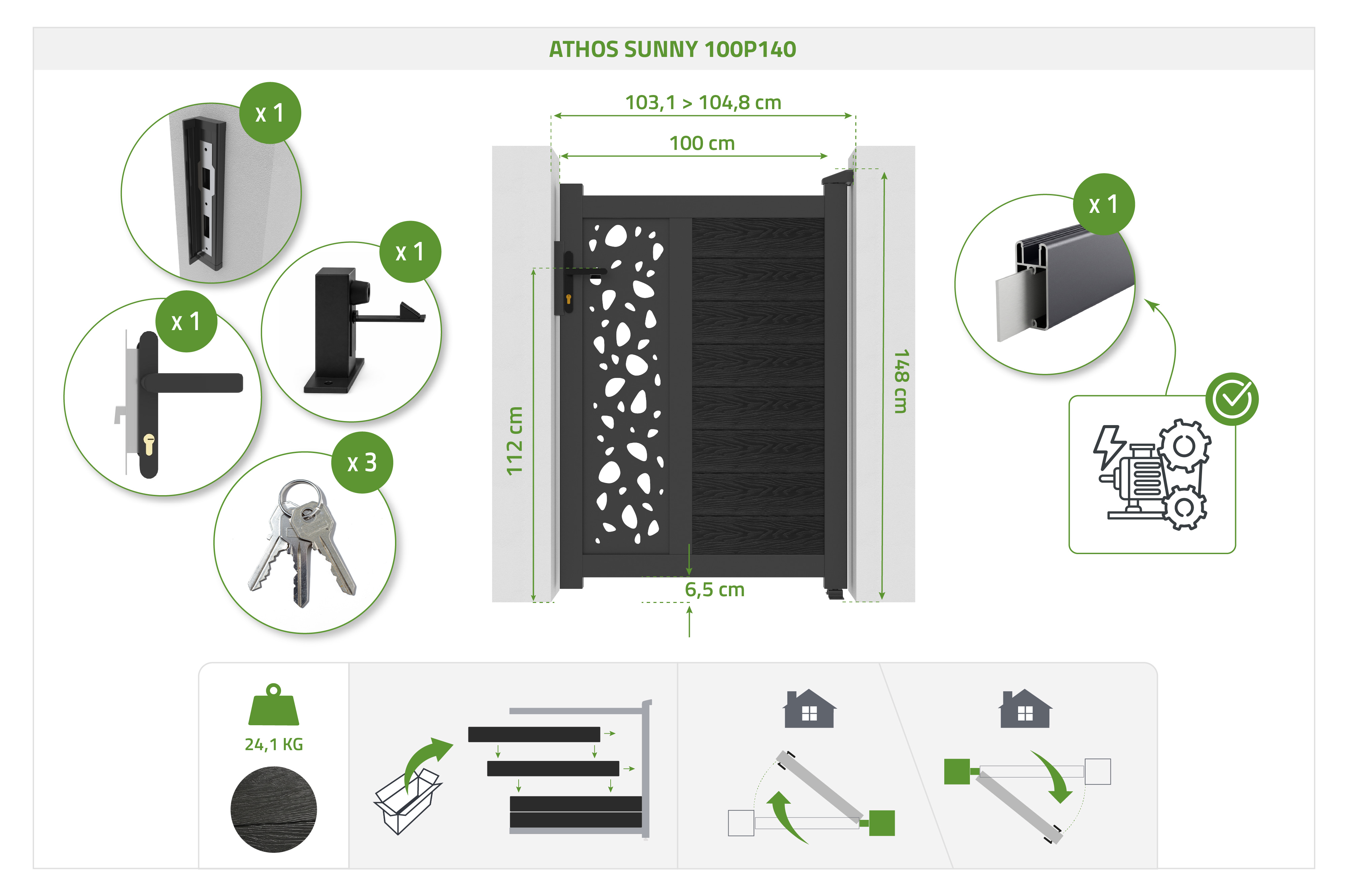 ATHOS SUNNY 1 m Ma. 140 cm Antracit Szürke Kompozit Fa Kapu Alumínium Kerettel 4