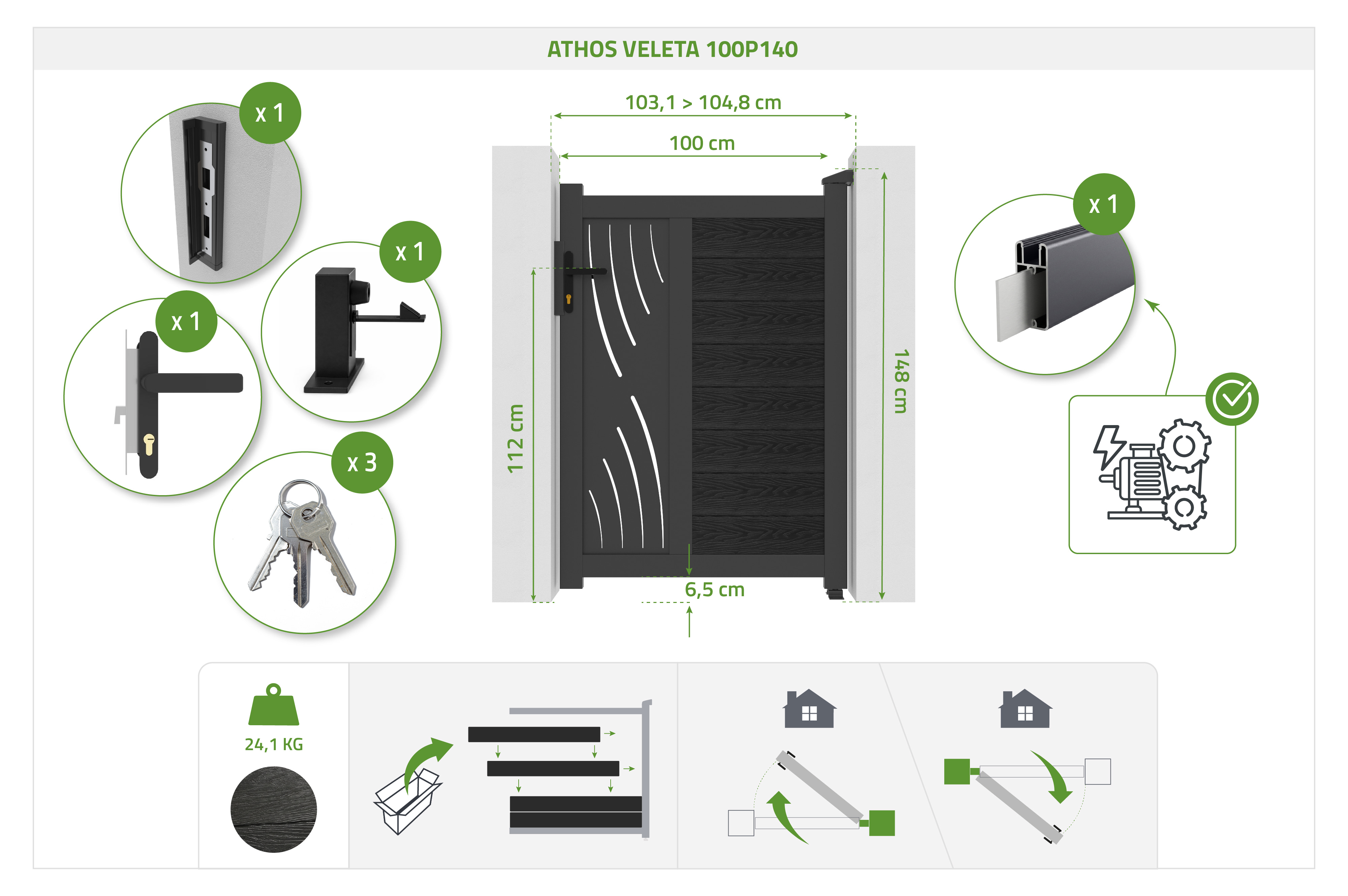 ATHOS VELETA 1m Ma. 140cm antracit szürke kompozit fa kapu alumínium kerettel 4