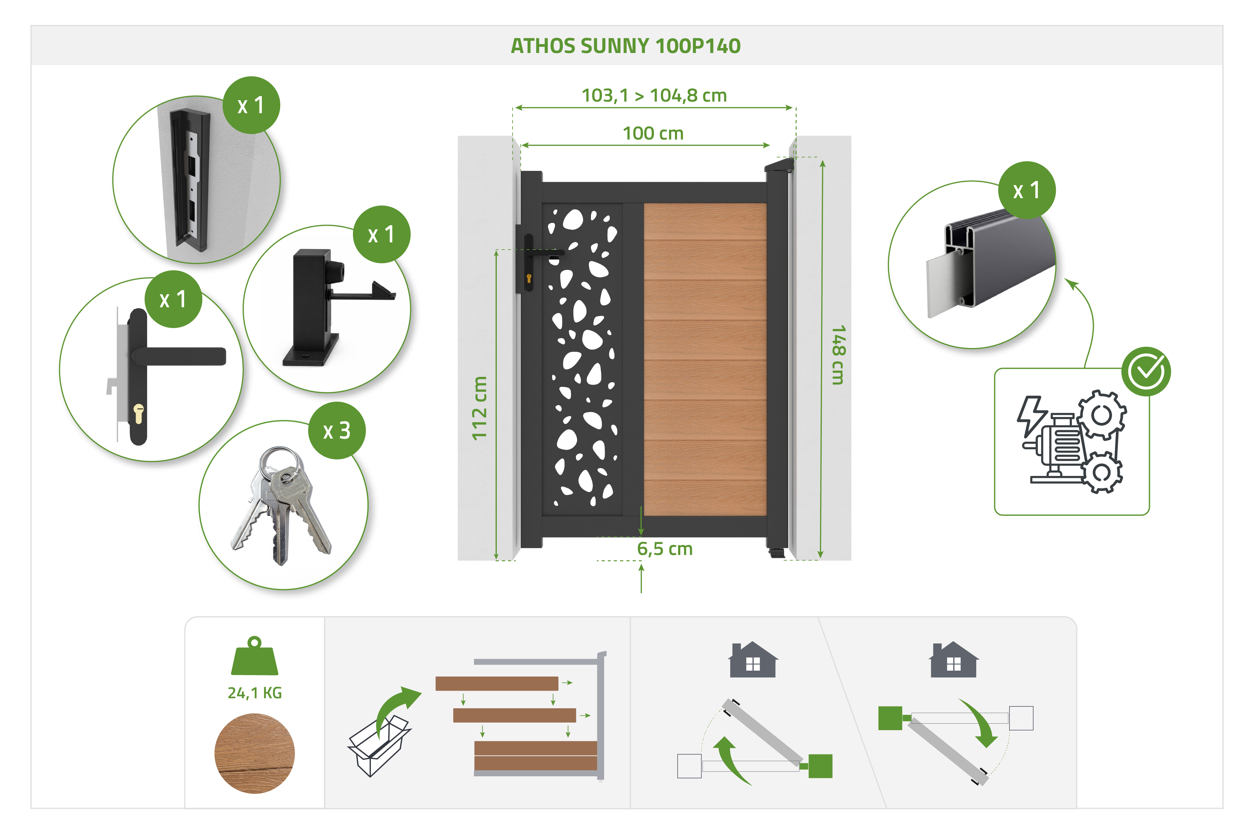ATHOS SUNNY 1 m x 140 cm-es teakfa kompozit fa kapu alumínium kerettel 4
