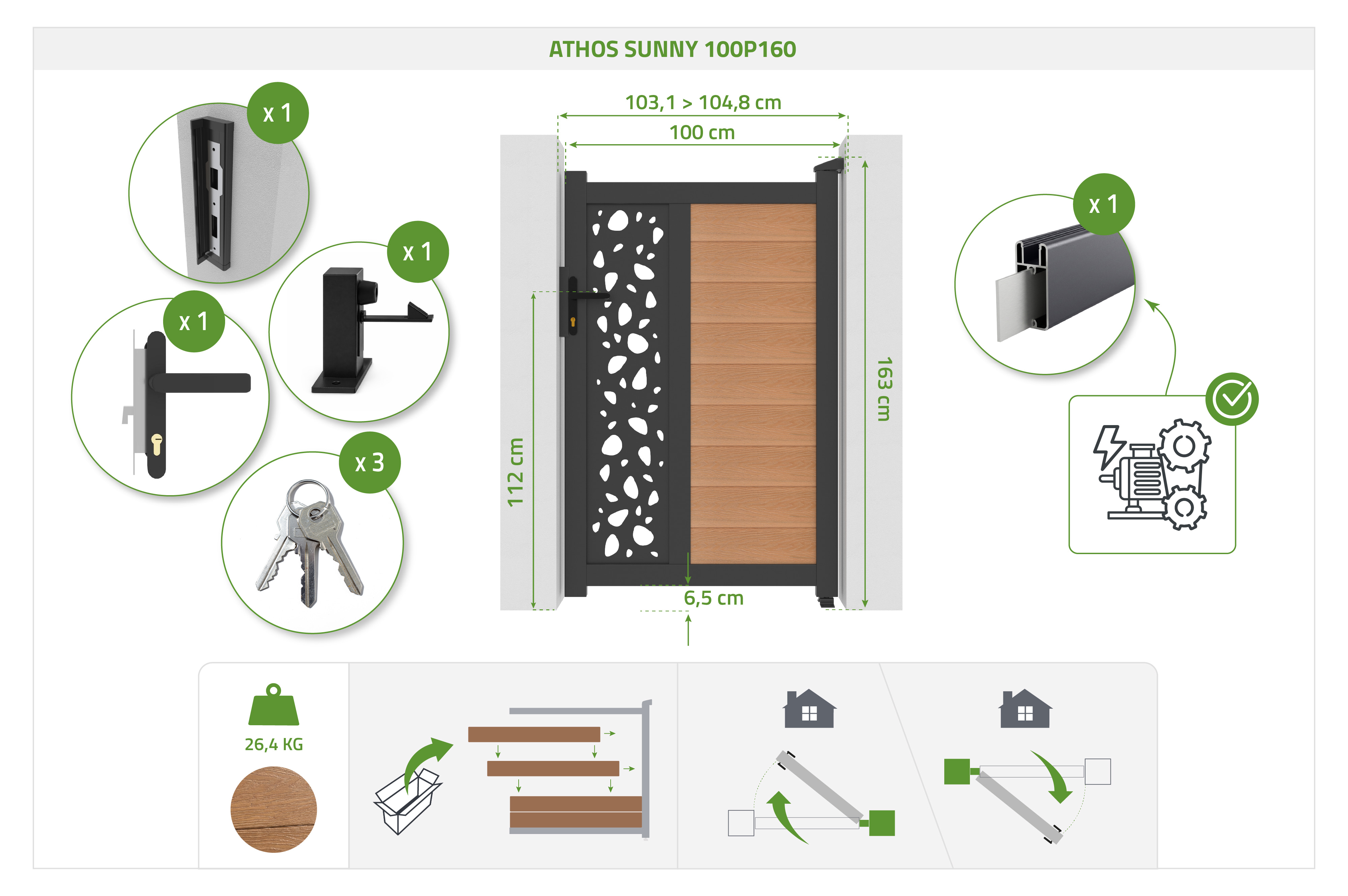 ATHOS SUNNY 1 m x 160 cm-es teakfa kompozit fa kapu alumínium kerettel 4
