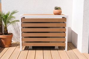 AROSO teak composite air conditioner & heat pump cover, white steel frame - Size S main image