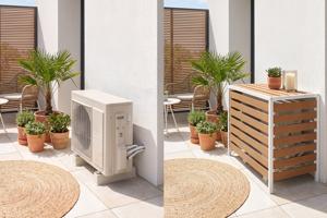 AROSO Abdeckung für Klimaanlage und Wärmepumpe aus Teakholz-Verbundmaterial, weißer Stahlrahmen – Größe M 10