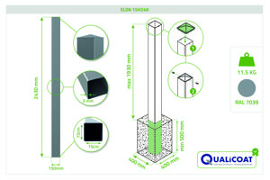 Set mit 2 ELDA-Pfosten 15x15cm Aluminium H.240cm Quarzgrau 4