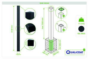 Set mit 2 ELDA-Pfosten 15x15cm Aluminium H.240cm schwarz 4