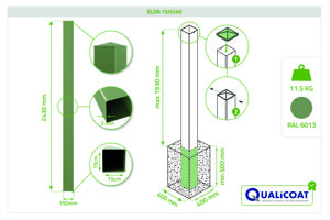 Set mit 2 ELDA-Pfosten 15x15cm Aluminium H.240cm grün 4