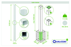 Set mit 2 ELDA-Pfosten 15x15cm Aluminium H.240cm weiß 4