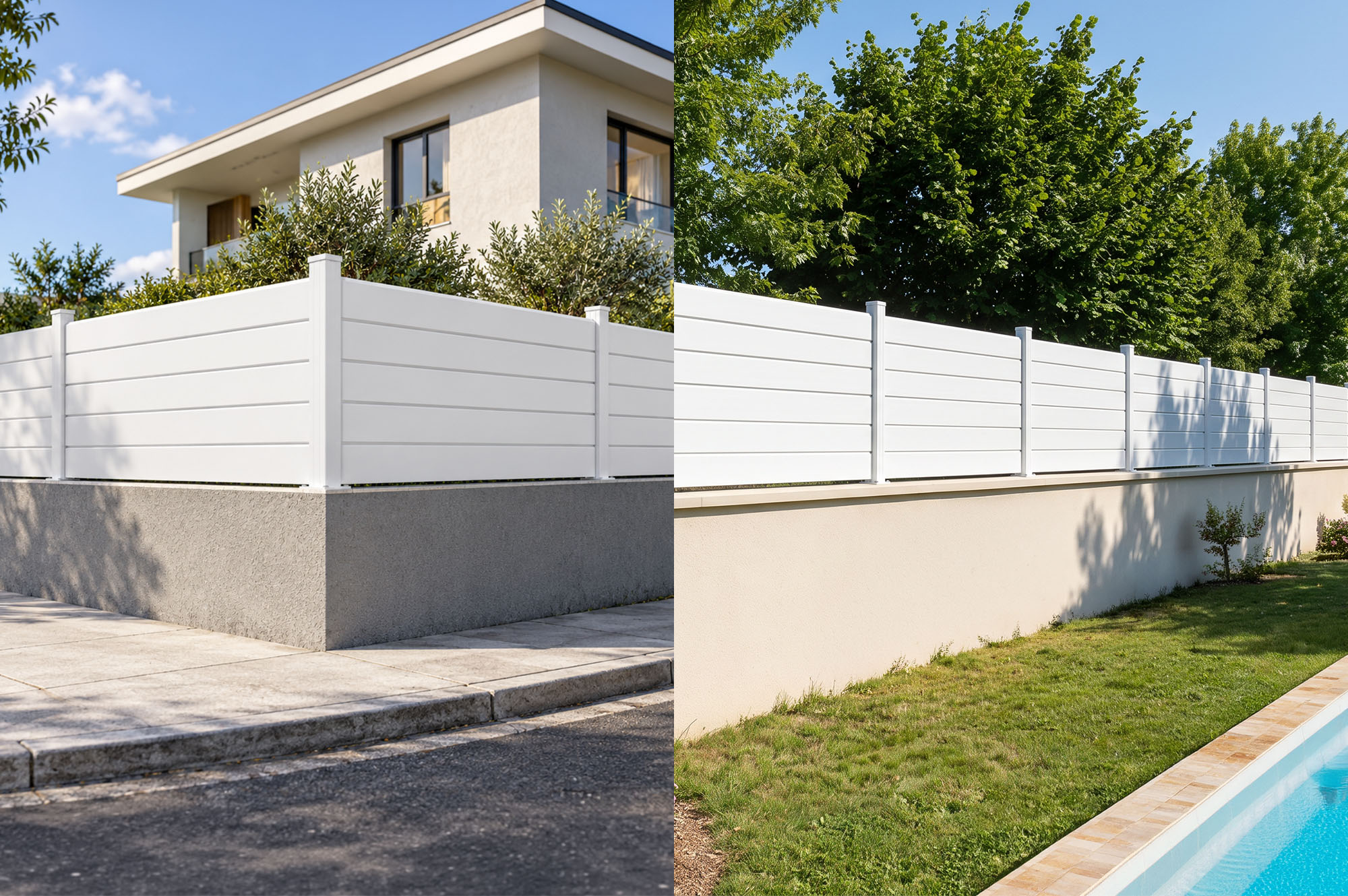 6m VANO V. 90cm bela aluminijasta ograja z žaluzijami na nizkem zidu 8