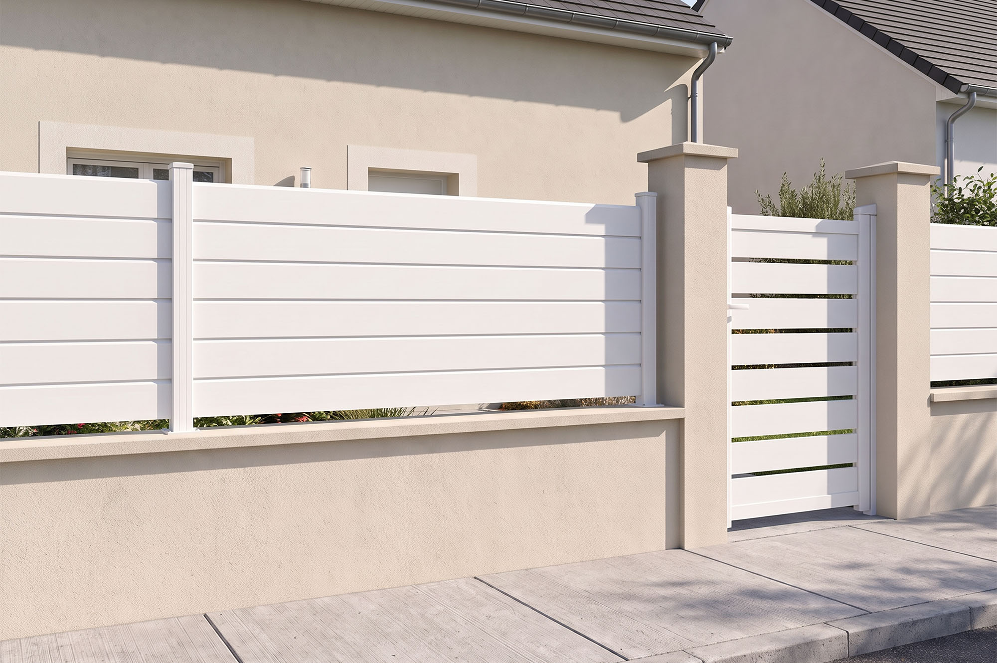 6m VANO V. 90cm bela aluminijasta ograja z žaluzijami na nizkem zidu 9