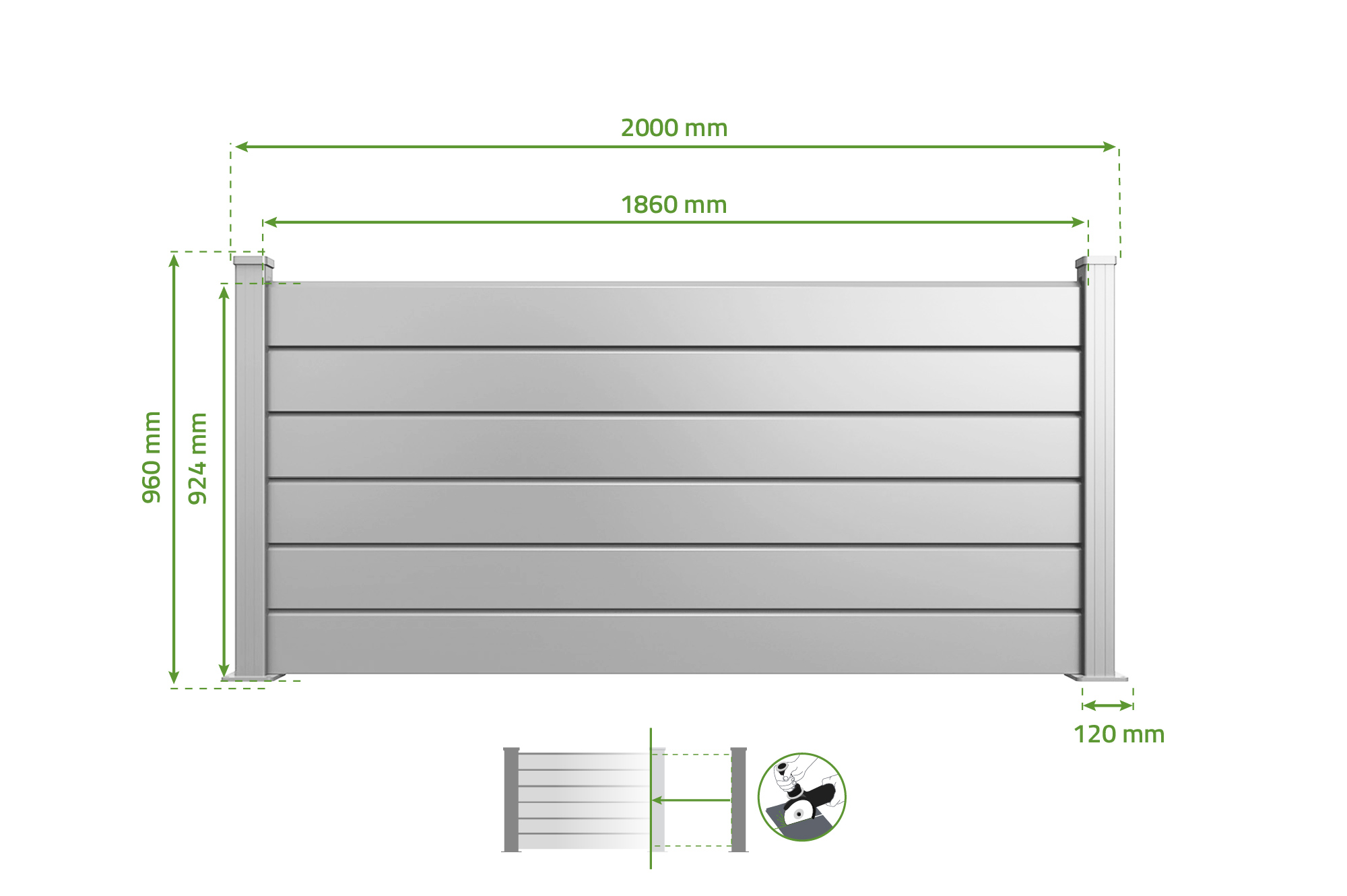 6m VANO V. 90cm bela aluminijasta ograja z žaluzijami na nizkem zidu 3