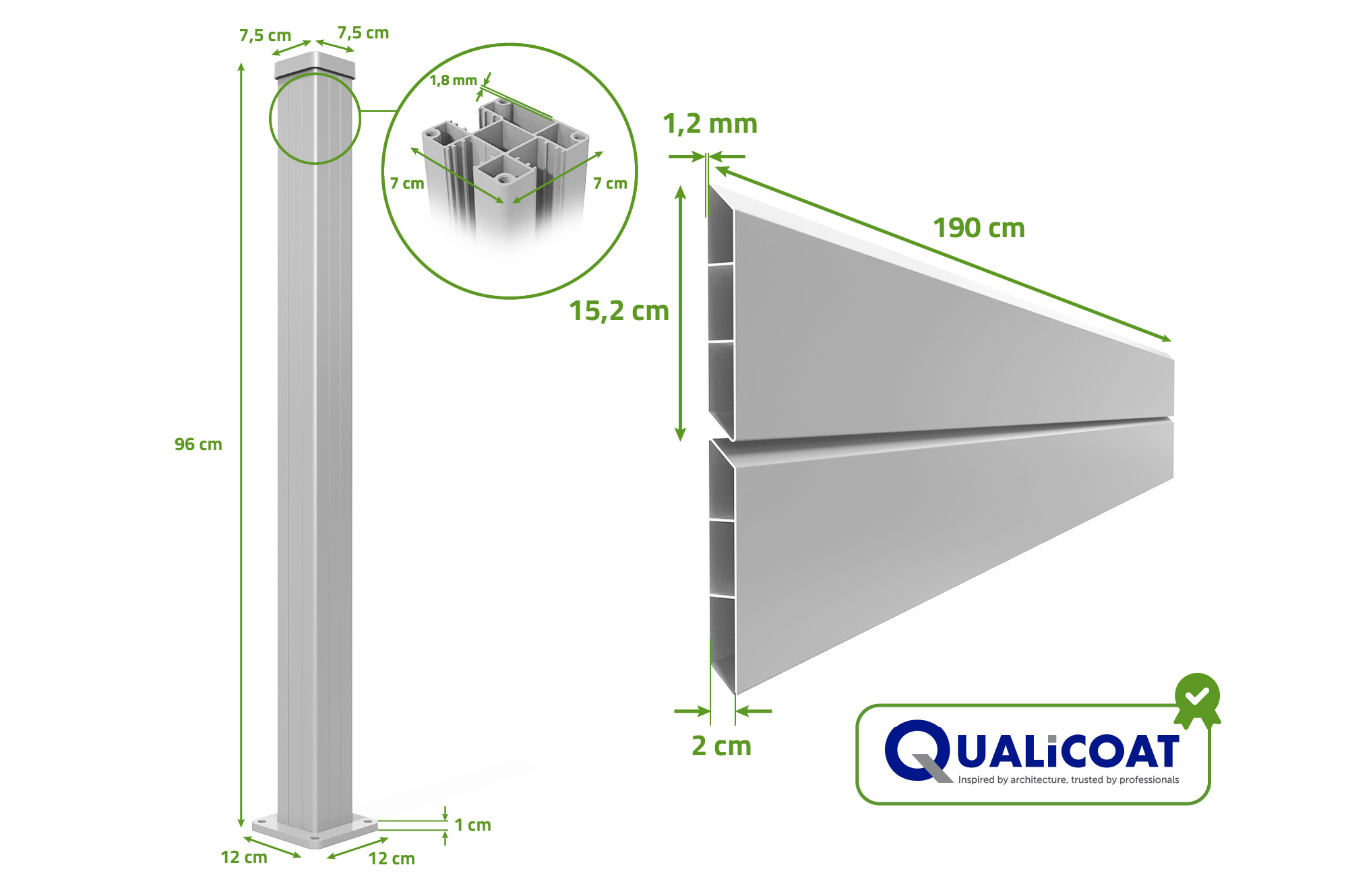 6m VANO V. 90cm bela aluminijasta ograja z žaluzijami na nizkem zidu 4
